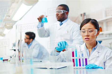 Three Scientists Working Together In A Laboratory Stock Photo Dissolve