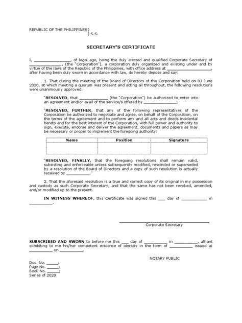 Secretary’s Certificate Civil Law Common Law Common Law