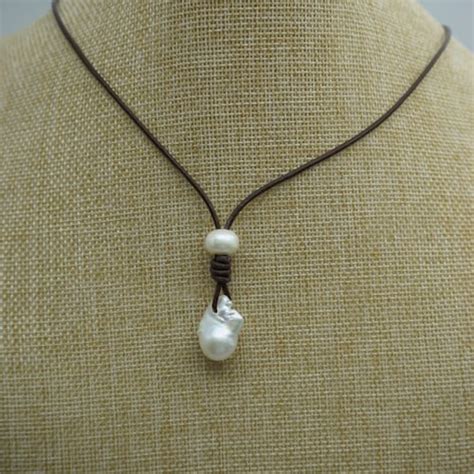 Aaa Flameball Pearl And Leather Necklacebaroque Freshwater Etsy