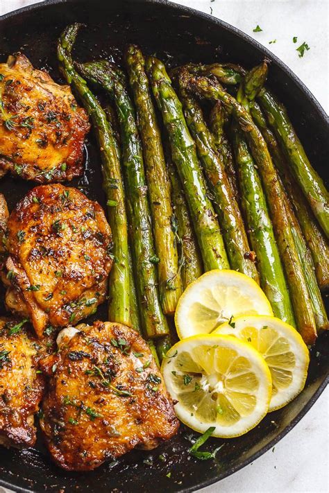 Garlic Herb Butter Chicken Thighs Recipe With Asparagus Easy Chicken