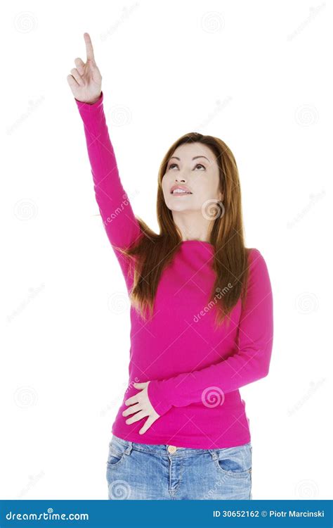 Happy Excited Woman Pointing On Copy Space Stock Photo Image Of