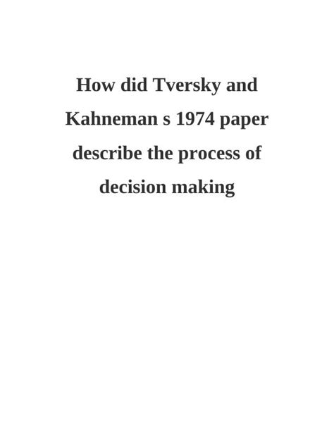 How Did Tversky And Kahneman S 1974 Paper Describe The Process Of