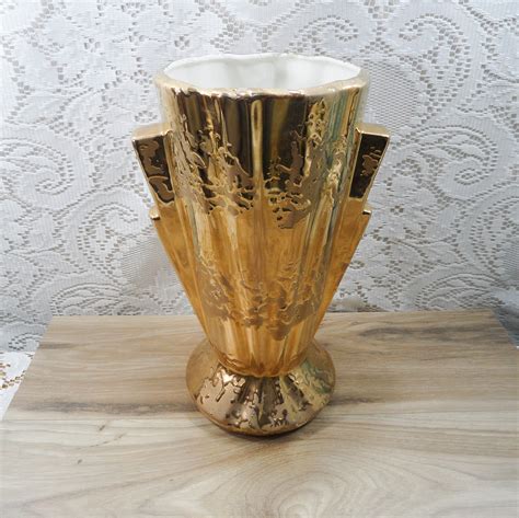 Weeping Gold Vase 22 Kt Gold Finish Vintage Gold Vase American