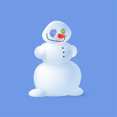 Terrible Snowman with Carrot and Painted Eyes and a Smile on Blue ...