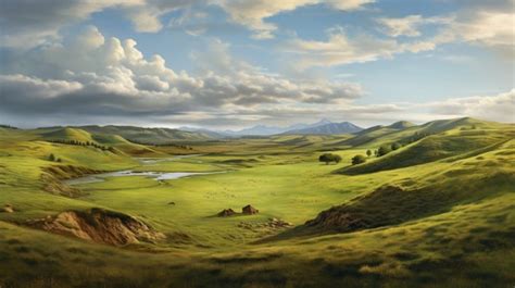 Premium Ai Image A Serene Landscape With Rolling Hills And Pastures