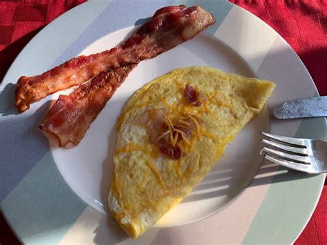 Quick Quarantine Cheddar Cheese Omelet With A Side Of Bacon Dining