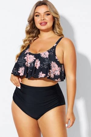 Floral Print Sexy Scoop Neck Bikini Top Meet Curve Meet Curve
