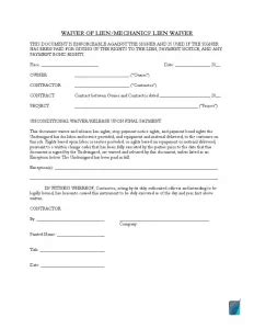 Free Unconditional Lien Release Form Waiver Template