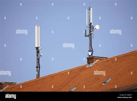 Mobile Phone Antennas On Roof Stock Photo Alamy