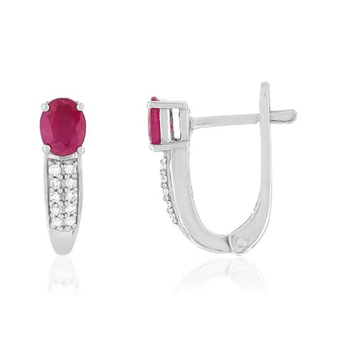 Boucles D Oreilles MATY Or 750 Blanc Rubis Et Diamants MATY