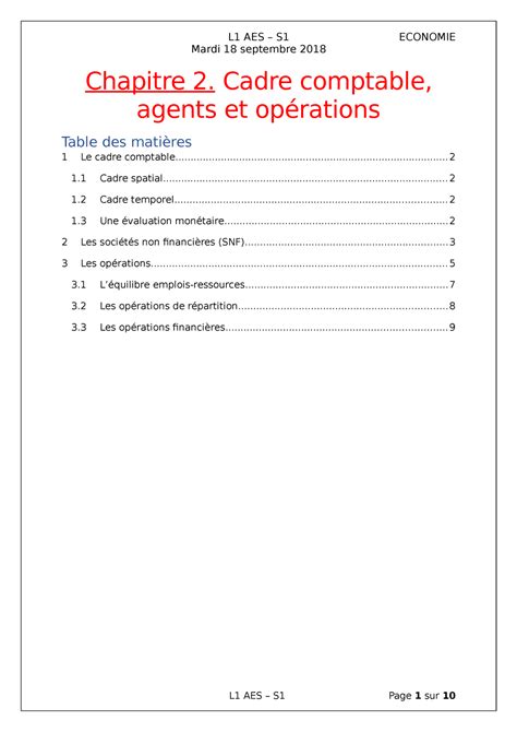 Chapitre 2 Cadre comptable agents et opérations L1 AES S1 Mardi 18