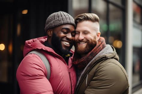 Premium Photo Portrait Of A Happy Gay Couple Embracing Each Other Outdoorsdiversity And Lgbt