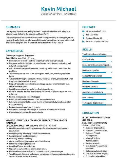 Desktop Support Engineer Resume Example In Resumekraft