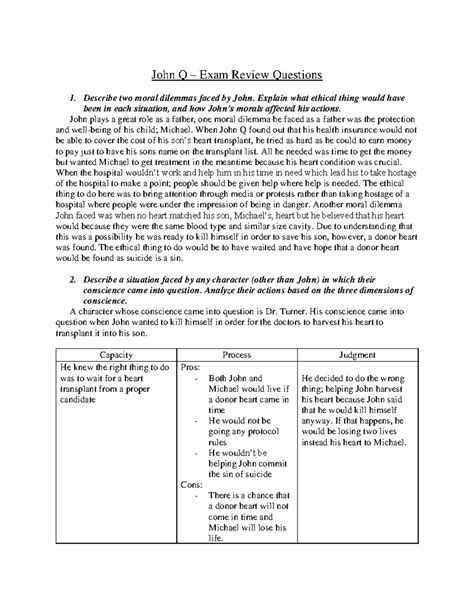 John Q - Grade 12 Exam Review Questions and Ethical Analysis - Studocu