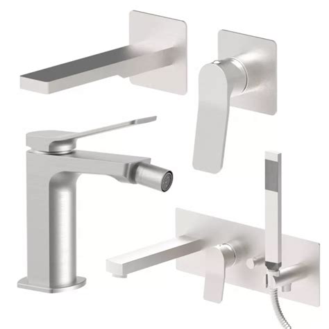 Set Miscelatore Lavabo 7x7 Cm Bocca 15 Cm Con Bidet Ed Incasso Vasca