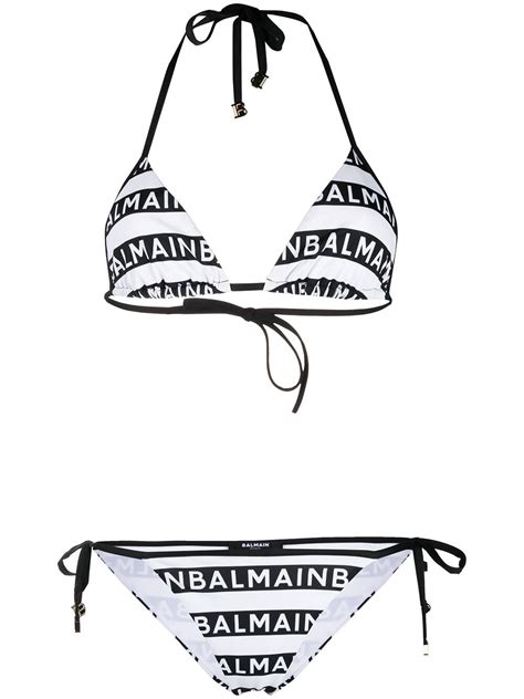 Balmain All Over Logo Print Bikini White Editorialist