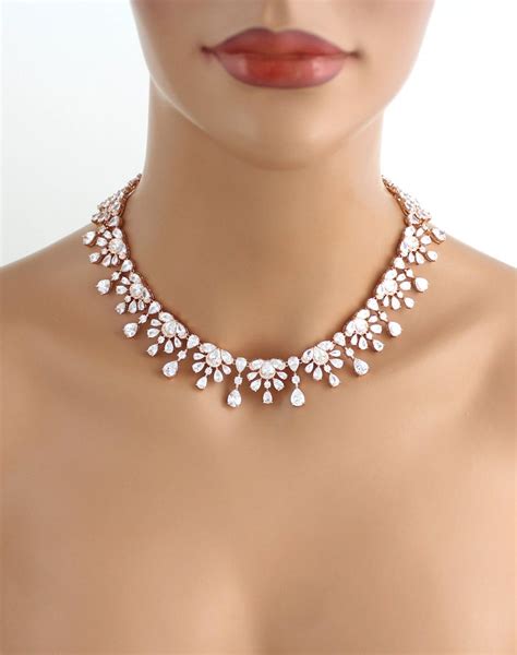 Rose Gold Wedding Necklace Bridal Necklace CZ Statement Necklace Bridal