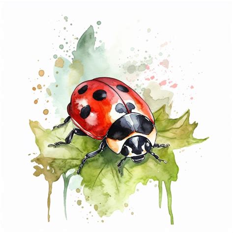 Premium Ai Image Painting Of A Ladybug Sitting On A Leaf With