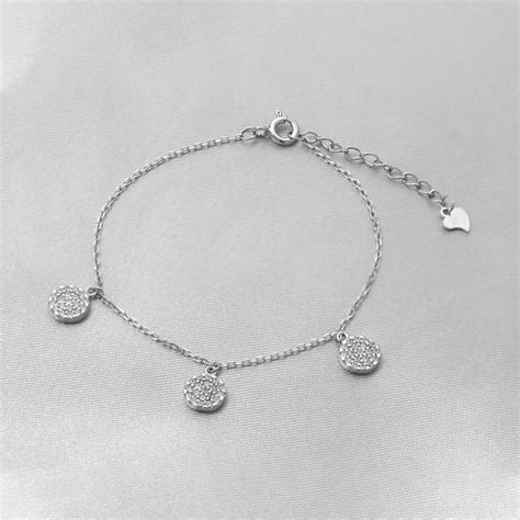 Pulseira de Prata Pingentes Redondos em Zircônia Cristal Silver