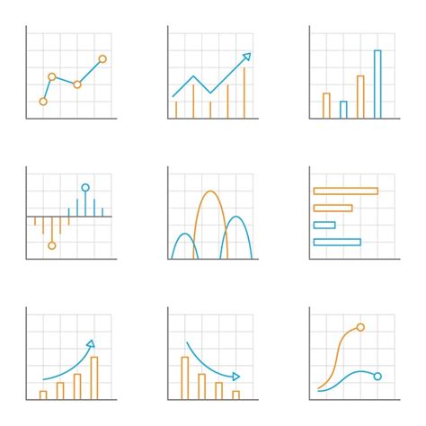 Conjunto De ícones De Linha De Diagrama Gráfico Gráfico De Crescimento