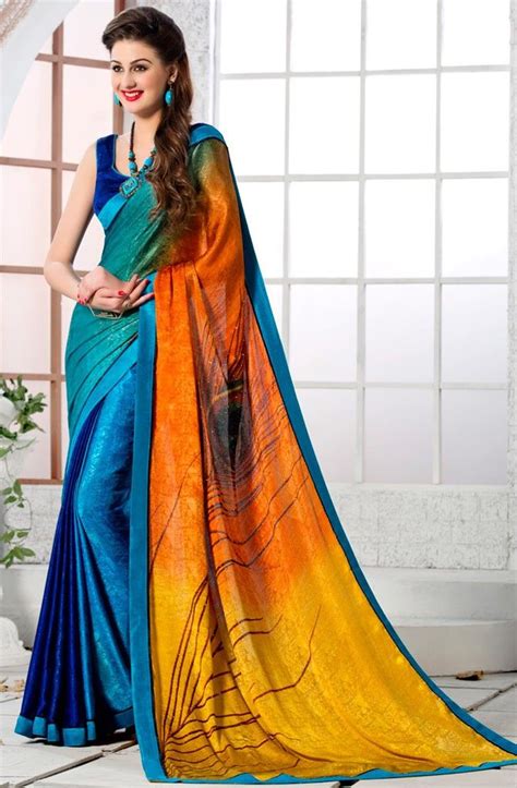 Multicolor Crepe Silk Saree With Blouse Saree Women Stylish