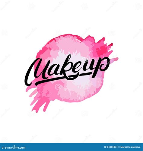 Makeup Hand Written Lettering Logo Label Emblem With Watercolor