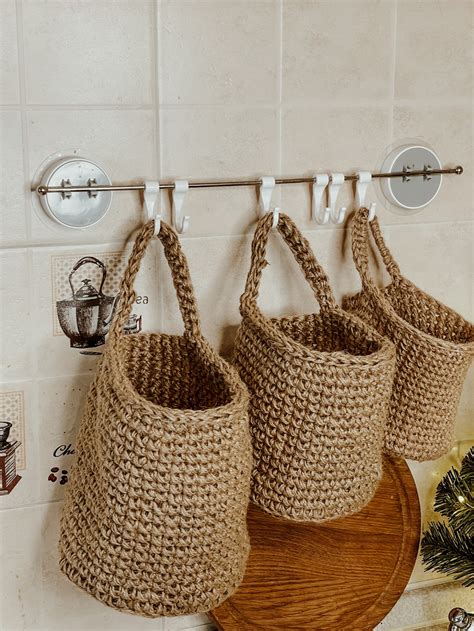 Storage Baskets In The Kitchen Bathroom Jute Crochet Hanging Etsy