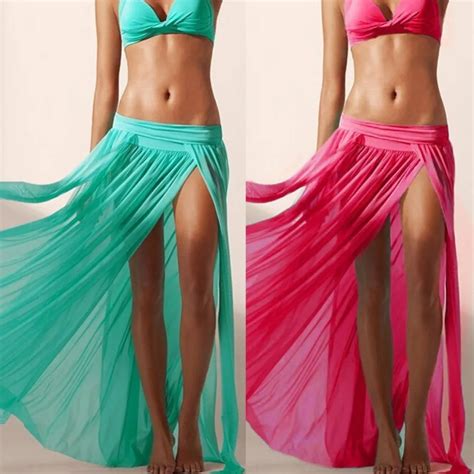 Sexy Chiffon Bikini Cover Up Pareo Swimwear Women Solid Sheer Beach