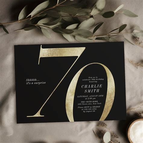 Modern Minimalist Black And Gold 70th Birthday Invitation Zazzle