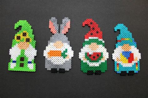 Cute Handmade Perler Gnomes Perler Art Etsy Perler Bead Patterns