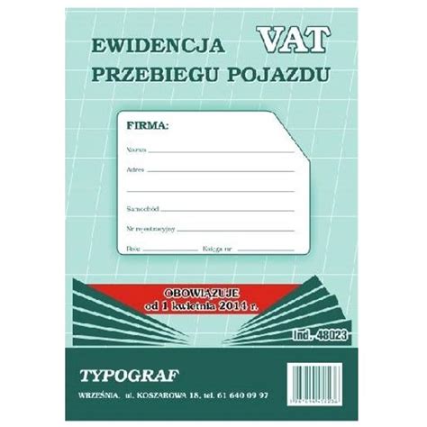 Druk Ewidencja Przebiegu Pojazdu Sklep I Hurtownia Papiernicza Pl