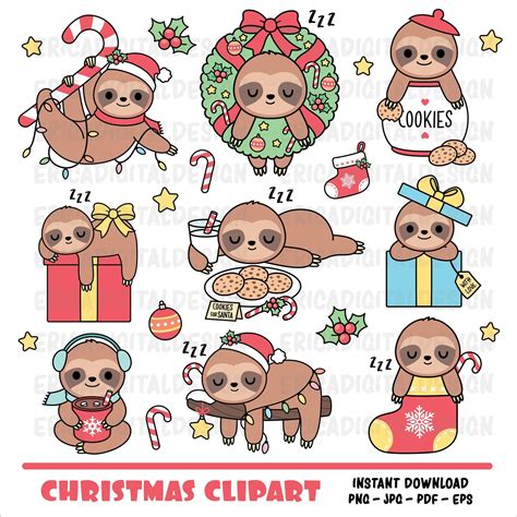 Christmas Kawaii Clipart Cute Sloths Digital Clipart Funny Sloth Porn Sex Picture