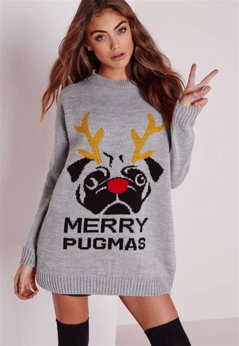 Missguided Merry Pugmas Christmas Jumper Grey Christmas Jumpers