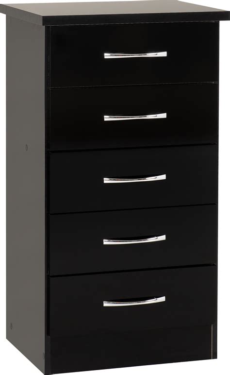 100 102 160 Nevada 5 Drawer Narrow Chest Black Gloss Wholesale