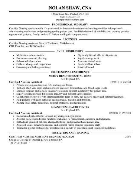 Best Nursing Aide And Assistant Resume Examples LiveCareer