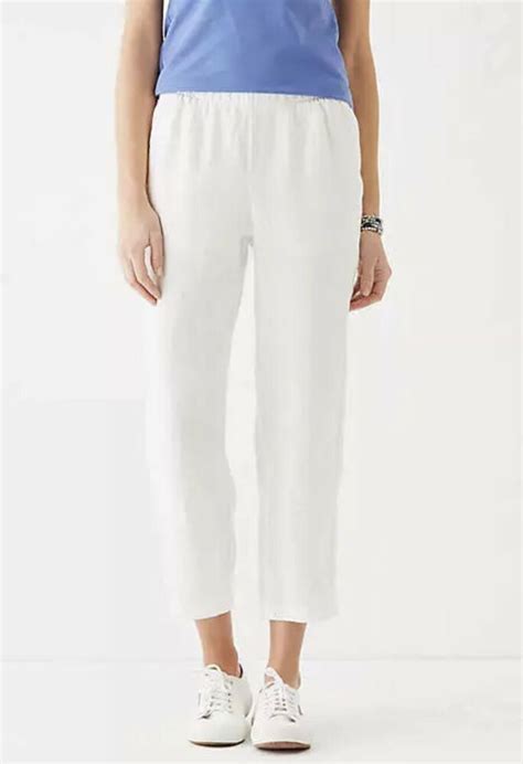 J Jill Love Linen Womens Petites Size M White Pants Wide Leg Waistband