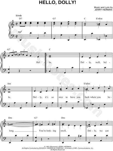 Hello Dolly From Hello Dolly Sheet Music Easy Piano In C Major