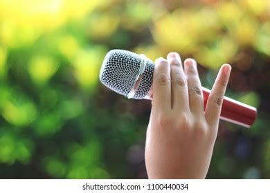 Closeup Hand Holding Microphone Singing Colorful Stock Photo 1100378243 ...