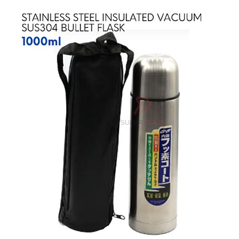 1000ml Stainless Steel Insulated Vacuum Bullet Flask Travel Hot Cool Mobile Double Wall Flask
