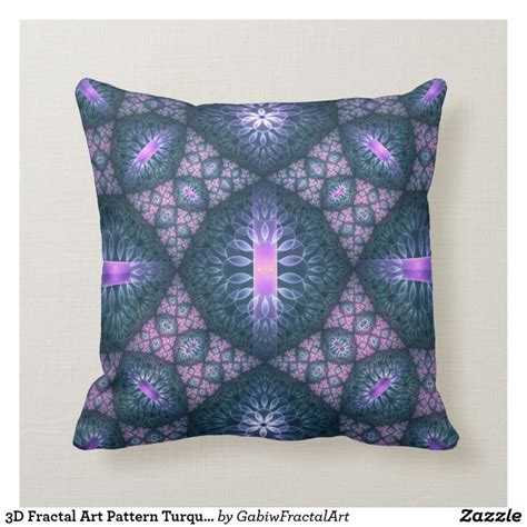 3d Fractal Art Pattern Turquoise Purple Pink Throw Pillow Zazzle