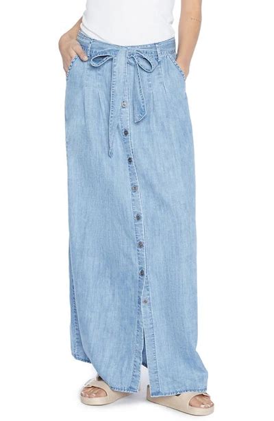 Wash Lab Denim Soft Denim Maxi Skirt In Pleat Blue Modesens