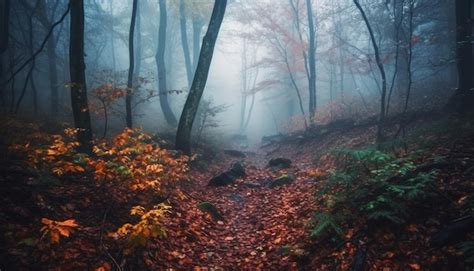 Premium Ai Image Walking Through The Spooky Autumn Forest Trail