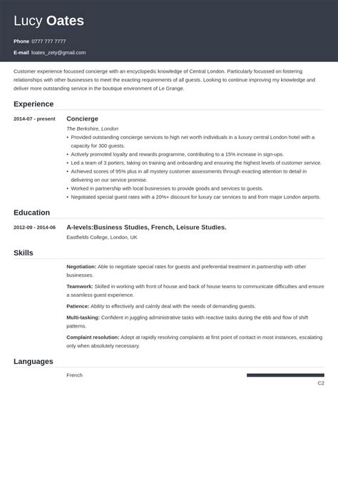 Hospitality Resume Template Free