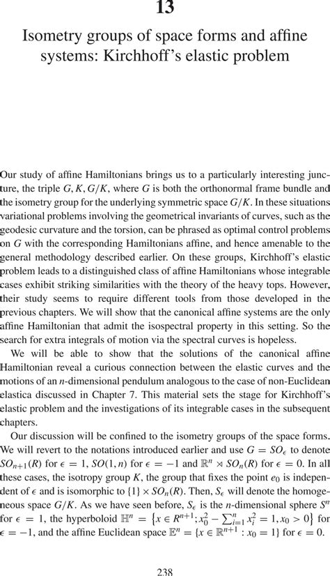 Isometry Groups Of Space Forms And Affine Systems Kirchhoffs Elastic Problem Chapter 13