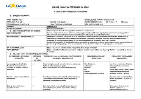 Planificaci N Ro De Bachillerato