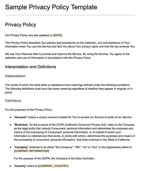 Sample Privacy Policy Template Download Termsfeed