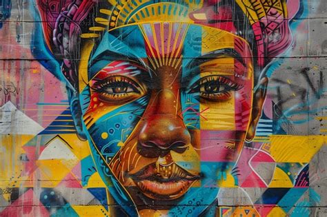 Premium Photo Vibrant Street Art Mural Depicting Cultural Icons