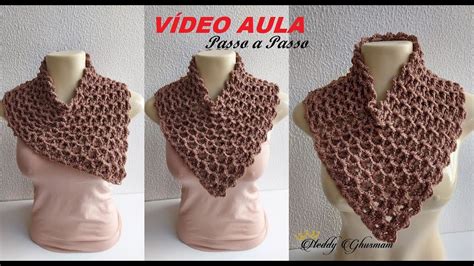 Gola de Crochê 3D Passo a Passo Prof Neddy Ghusmam Crochet scarf