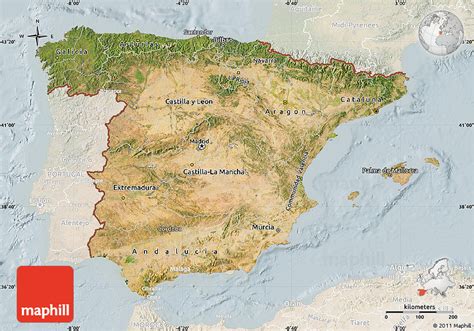 Satellite Map of Spain, lighten