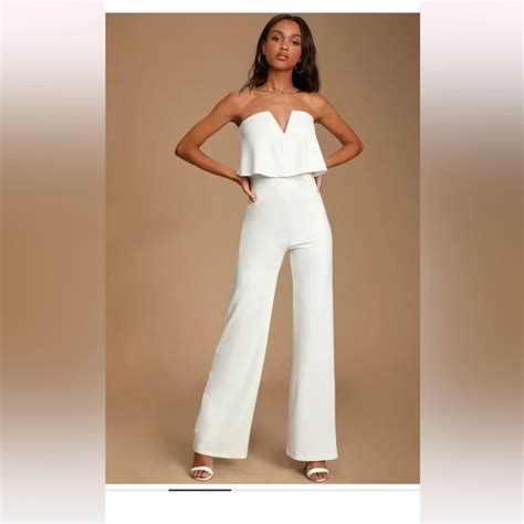 Lulus White Strapless Jumpsuit In 2024 Strapless Jumpsuit White Jumpsuit Jumpsuit